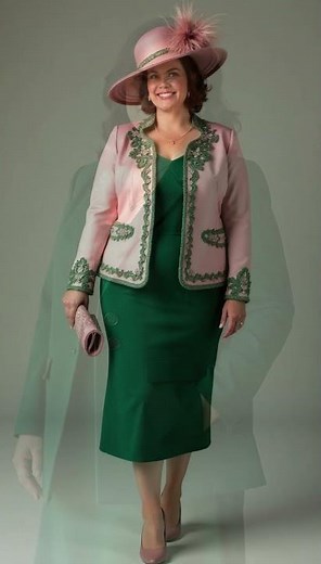 Elegant Skirt Suits for Plus-Size Ladies | Blush Pink & Emerald Green Wedding Guest Looks