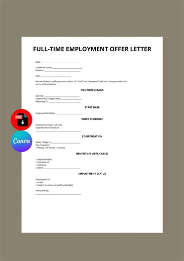 Full Time Job Offer Letter | Employment Offer Template US | Editable PDF - Etsy Canada