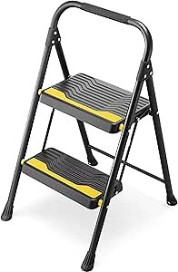 2 Step Ladder, Heavy-Duty Pass 800lb Capacity Test, Wide Anti-Slip Steps & Secure Handrail Compact, Folding Step Stool Portable Design for Home, Kitchen, Office, Pantry, Closet Use, Black