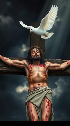 Jesus on the Cross: Powerful Crucifixion Scene with Dove and Flowing Blood | Christian Faith Video”