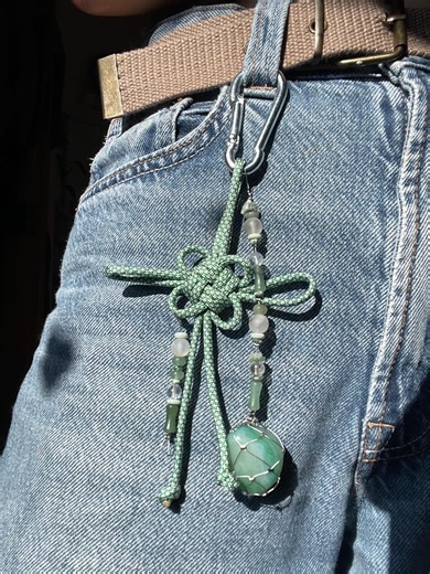 Handmade Chinese Lucky Knot Keychain Made of Paracord and Gemstones – Knotted Bag Charm With Carabiner, Unique Green Item - Etsy