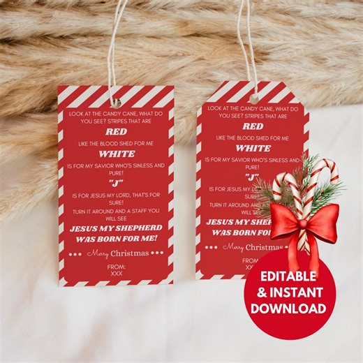 Editable Candy Cane Story Christmas Gift Tag, Christian Religious Treat Label Printable, Holiday Candy Gift Tags for Church & Friends - Etsy