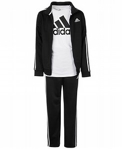 adidas Big Boys Iconic Tricot Jacket, Pants & Logo T-Shirt Separates  - Macy's