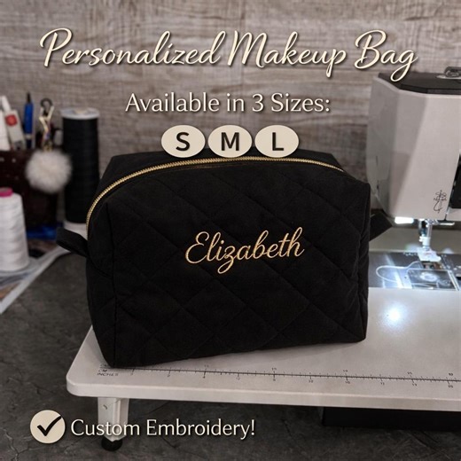 Custom Quilted Makeup Organizer Bag, Cotton Embroidery Travel Pouch, Vanity Bag - Etsy