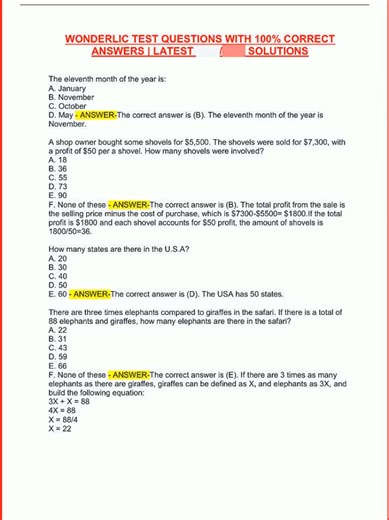 Official exam questions for Wonderlic Test | wonderlic test