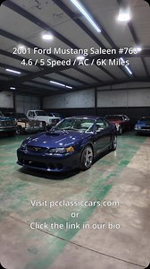 2001 Ford Mustang Saleen #760 / 4.6 / 5 Speed / AC / 6K Miles Click the link to view this vehicle on our website: https://www.pcclassiccars.com/car-inventory/2001-ford-mustang-saleen-6kmiles | PC Classic Cars