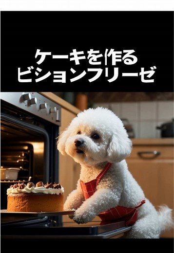 ケーキをつくるビションフリーゼ #ビションフリーゼ #生成AI #犬 #料理 #AI #AIdog #犬のいる生活 #bichon #비션프리제