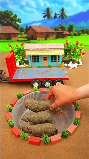 Mini Lion Bath in Small Pond 🦁🚿 Toy Animals Mini Village | Water Pump Mini Farm #shorts