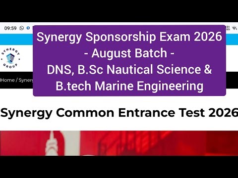 Synergy Sponsorship Exam 2026 - August Batch -DNS, B.Sc Nautical Science & B.tech Marine Engineering