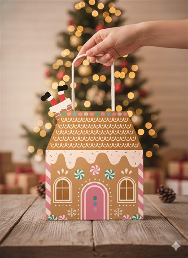 Christmas Gingerbread House Gift Bag Template • Printable 3D Favor Box (A4 PDF) - Etsy