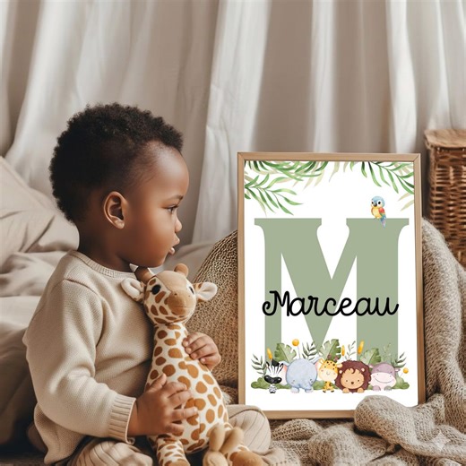Personalized Birth Announcement Poster, Jungle Theme, Animal Poster, Initial Poster, Baby Gift, Digital File - Etsy