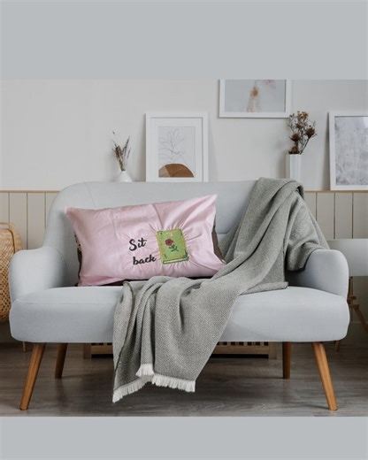 Embroidered Reading Pillow Cover – "Sit Back" Book Nook Decor
