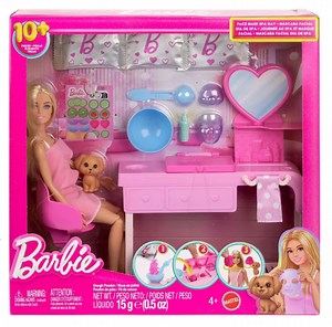 Barbie Face Mask Spa Day Playset with Doll, Puppy, Spa Accessories & Dough Powder – 10 Piece Pretend Beauty Set, Ages 4