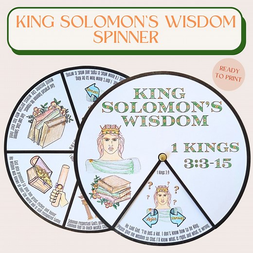 Printable Wisdom of Solomon Coloring Spinner Wheel, Wise King Solomon Craft, Sunday School Craft, Biblical Story Bible Lesson With Visuals - Etsy