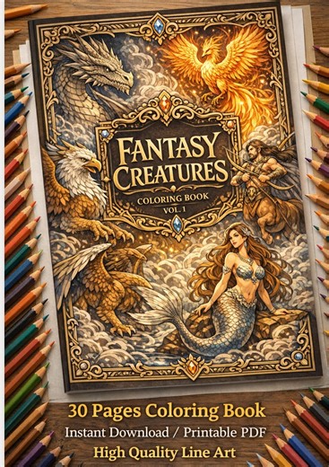 Fantasy Creatures Coloring Book PDF — Dragons, Griffins, Phoenixes, Mermaids | 30 Adult Coloring Pages Printable - Etsy