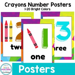 Crayons Number Posters 1-20 Bright Colors | Printable Number Posters