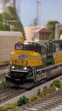 Union Pacific Heritage Unit Brings a Train Through in HO Scale