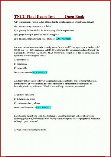 Tncc Final Exam Actual Test Open Book With 100 Correct Answe video