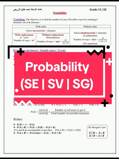 ‏Probability | Grade 12 (SE/SV/SG) #fyp #foryou #12 #se #sv