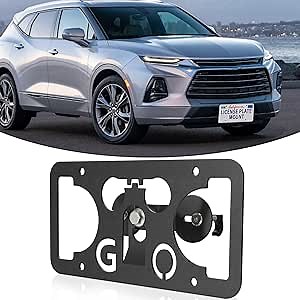 Front Bumper Tow Hook License Plate Mount Bracket Compatible with Chevy Blazer 2019-2025, No Drill Plate Holder, Replacement Frames with Accessories Kit