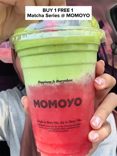 Buy 1 Free 1 Matcha series @ MOMOYO!🤩✨ 💚Fresh Watermelon Matcha 💚Matcha Strawberry Latte 💚Matcha Ice Cream Milk Tea 💚Triple Matcha Baby Yoflip *Buy 1 Free 1 promo available for limited time only, 15 - 17 May 2026 📍Available at all MOMOYO outlets @MOMOYO MALAYSIA #momoyo #momoyomatcha #matcha #momoyoyoflip
