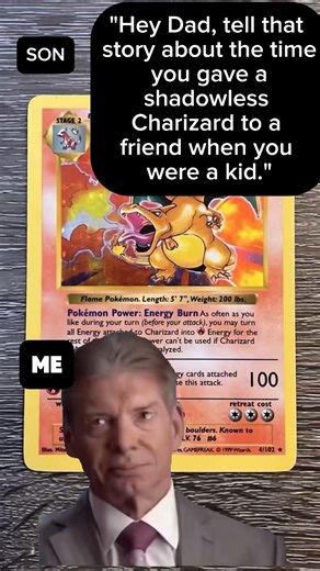 When I gave away a base set shadowless Charizard to my friend when I was a kid. 😥 #pokemon