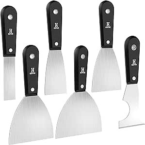 GUYUE Best Putty Knives Stainless Steel Putty Knives 6 in 1 Scraper Tool, Putty Knife Set, Drywall Knife, Spackle Knife, Wallpaper Scraper, Painting Tools, Home Repair Tool, Crown Molding Tool