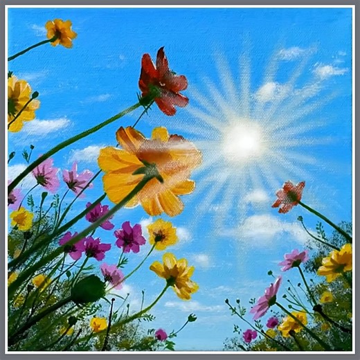 22K views · 495 reactions | Spring Flower Acrylic Painting Color used : Black, White, Cerulean blue, Vermilion, Permanent yellow, Magenta Canvas : 25cm x 25cm IG : @eldrawingarts #acrylicpainting #artist #artwork #art #painting #eldrawingarts #springpainting | El Drawing Arts | Facebook