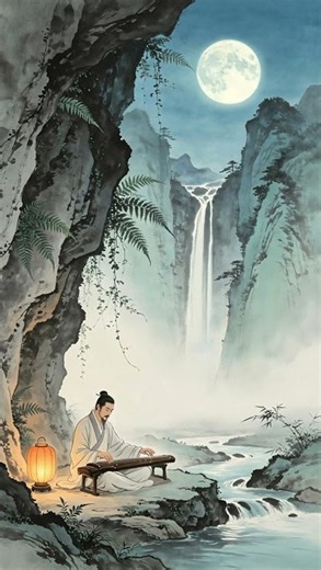 Peaceful Chinese Guqin Music by a Moonlit Waterfall | A Moment of Stillness | 寒泉入夢