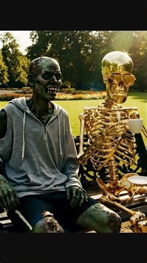 Golden Skeleton And Zombee sitting in The Park