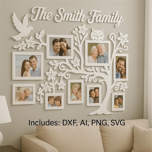 Laser Cut Family Tree Photo Frame Wall Art (digital File) - Etsy