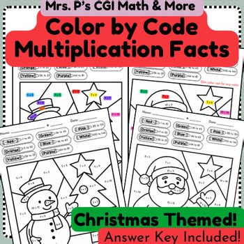 Christmas Themed Multiplication Color by Number | Santa & Snowman |Color by Code