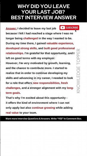 Why did you Leave your Last Job - Best Interview Answer