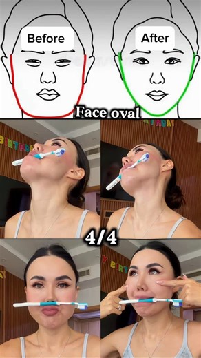 @diana.and.vlog on Instagram: "4/4 exercises with a toothbrush 🪥 for a lifted face oval 🩷 save abs repeat 🔁 #fit#gym#homeworkout#workout#wellness"