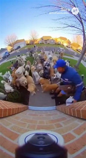 100 dogs chasing mail man