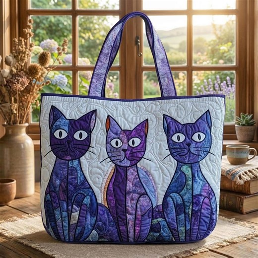 Whimsical Cat Quilted Tote Bag, Cute Cat Lover Gift, Cat Print Tote Bag, Aesthetic Cat Bag, Cat Mom Gift - Etsy