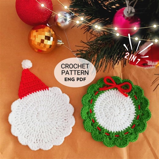 Crochet Coasters Patterns 2 in 1 Christmas Coasters | DIY Cute Coasters | Handmade Christmas Gift Idea | Easy to Follow Tutorial English PDF - Etsy