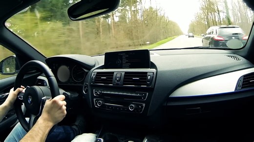 Country road drive showcases BMW acceleration and engine sound