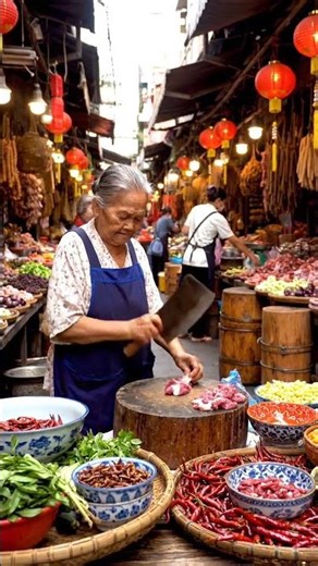 Old Lady Cooking at the Colorful Street Market‪@viralmunchies-ai‬