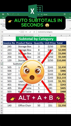 Calculate Subtotals in Excel Instantly with This Trick! #excel #exceltips #trending