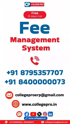 College Pro ERP on Instagram: "अब वक्त है 100% Digital Fee Management System का! College Pro ERP के Fee Collection Module के साथ ✔ One-click fee status ✔ Instant receipts ✔ Real-time updates ✔ Automatic reconciliation ✔ Ready-made Fee Defaulter List पुराने तरीकों को अलविदा कहिए और अपनाइए smart, secure & tension-free fee collection 🎯FREE Demo Book करें 🎁15 Days बिल्कुल FREE Trial उपलब्ध 📞Call Now: 9336690502 | 8795357707 🌐Visit Website: collegepro.in #trending #ʀᴇᴇʟsɪɴsᴛᴀɢʀᴀᴍ #collegeerp #fee