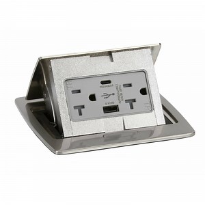Kitchen Counter Pop Up Outlet, Charging USB A/C, Plastic Back Box, 20A, Stainless Steel