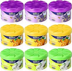 Threlaco 9 Packs Air Freshener Odor Absorber Gel Natural Air Freshener Cans Solid Air Freshener Odor Neutralizer Room Deodorizer for Odor Elimination Lemon Lavender Jasmine Scent