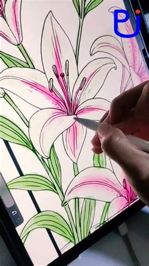 Watercolor painting of a pink-and-white lily using a watercolor brush #Watercolorpainting #art