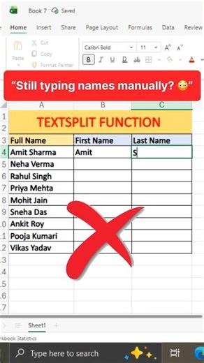 Split First & Last Name in Excel | TEXTSPLIT Function (Excel 365 Trick) #excel #exceltips