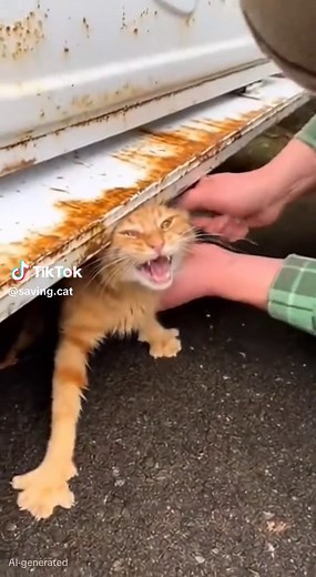 Cat Rescued from Rusted Metal Machine Just in Time