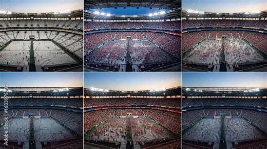 Dynamic Time-lapse of a Large Stadium Filling with a Massive Crowd for an Event