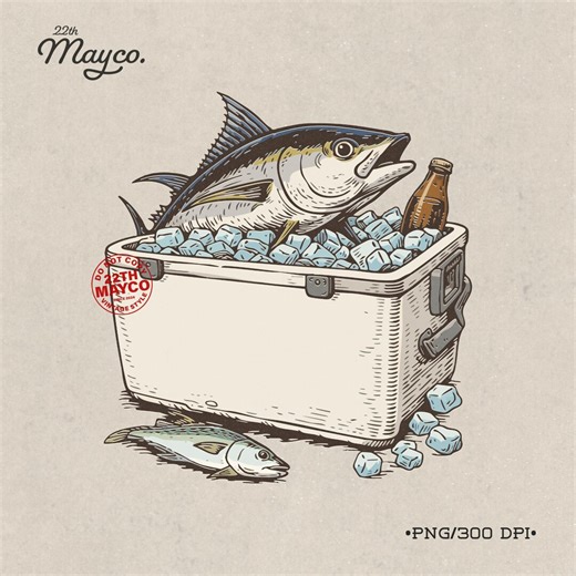 Tuna Fish and Beer Cooler PNG, Retro Fisherman Art Digital Download - Etsy