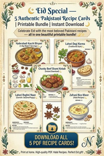 Eid Special Pakistani Recipe Cards | 5 Printable Recipe Cards | Halal Recipes | Instant Download | Digital Print - Etsy