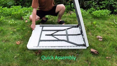 Folding Table 6ft, Portable Fold-in-Half Utility Table with Cloth for Party, Camping, Picnic, Banquet, Card, Wedding, Kitchen, BBQ - White